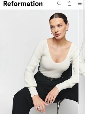 Reformation Cashmere Ivory Scoop Neck Ribbed Top